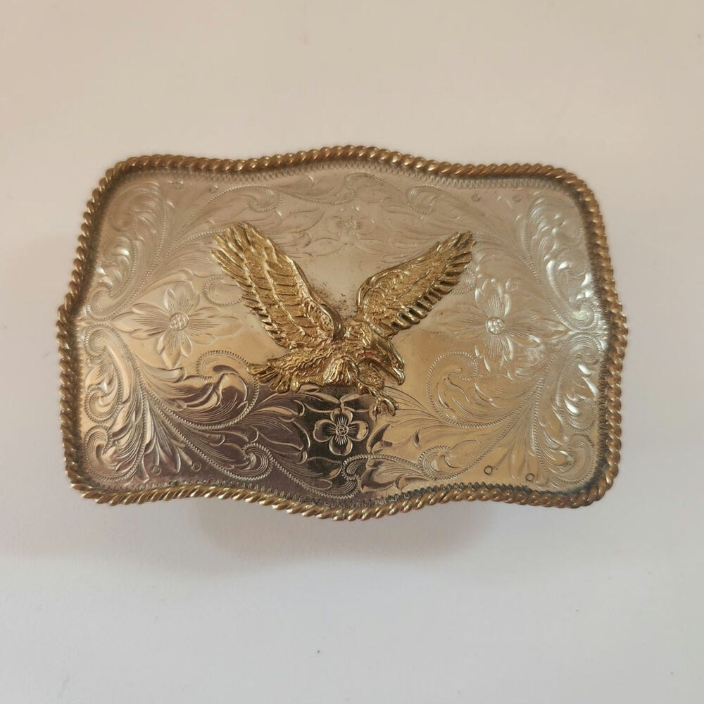 VTG Montana Silversmiths / German Silver & Gold-Tone Western Eagle Belt Buckle